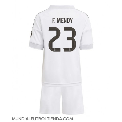 Camiseta Real Madrid Ferland Mendy #23 Primera Equipación Replica 2025-26 para niños mangas cortas (+ Pantalones cortos)